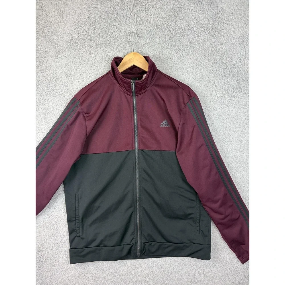 Adidas Track Jacket Mens XL Red Black Colorblock Full Zip 3 Stripe Athletic Mens